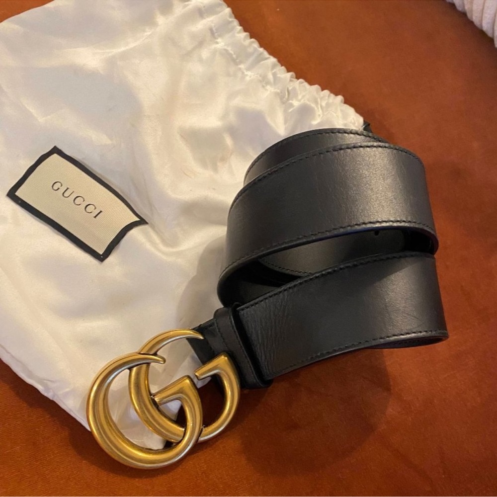 Gucci Black Leather Belt with Gold Buckle